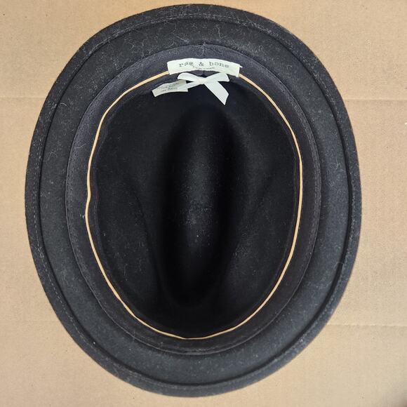 Rag & Bone Cuban Style Wool Fedora Hat WMNS SZ SM Black/Black Grosgrain Ribbon - Picture 5 of 11